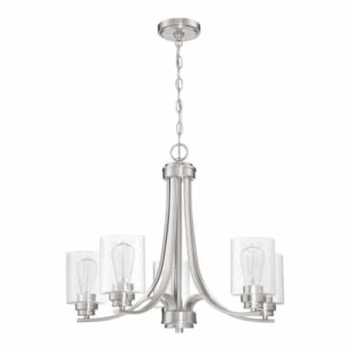 Craftmade Bolden Chandelier Fixture w/o Bulbs, 5 Lights, E26, Nickel/Clear Glass