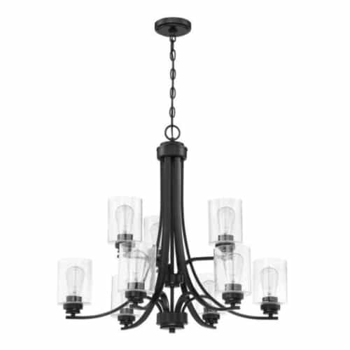 Craftmade Bolden Chandelier Fixture w/o Bulbs, 9 Lights, Flat Black/Clear Glass