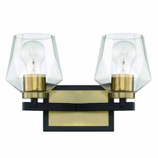Avante Grand Vanity Light Fixture w/o Bulbs, 2 Lights, Black/Brass