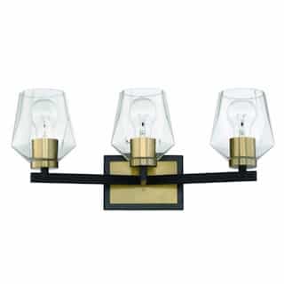 Avante Grand Vanity Light Fixture w/o Bulbs, 3 Lights, Black/Brass
