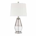Glass and Metal Base Table Lamp Fixture w/o Bulb, White/Nickel