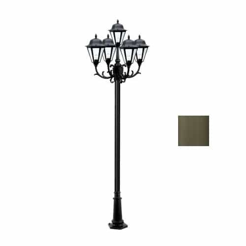 Dabmar 6W 10-ft LED Lamp Post, Five-Head, 1600 lm, 120V, Bronze/Clear, 6500K