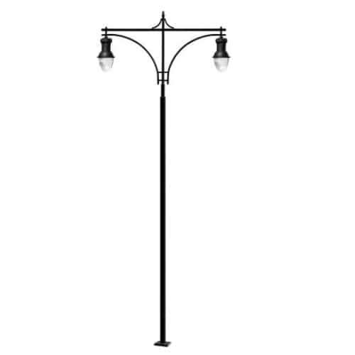 Dabmar 75W Two Arm Acorn Steel LED Lamp Post w/PC Lens, Black