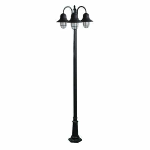 Dabmar 18W LED Three Headed Post Light Fixture w/ Guard, A19, 120V, 3000K, BZ