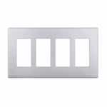 4-Gang Decorator Wall Plate, Screwless, Polycarbonate, Silver