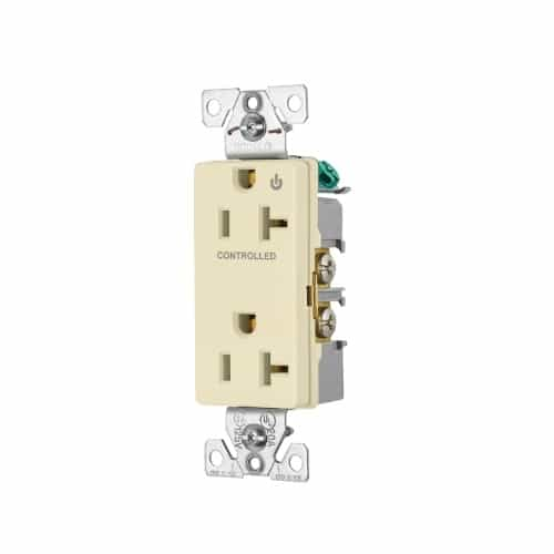 Eaton Wiring 20 Amp Half Controlled Decorator Receptacle, 2-Pole, #14-10 AWG, 125V, Light Almond