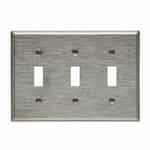 3-Gang Toggle Wall Plate, Standard, Stainless Steel, Bulk