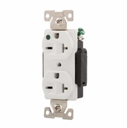 Eaton Wiring 20 Amp Duplex Receptacle, NEMA 6-20R, Hospital Grade, White