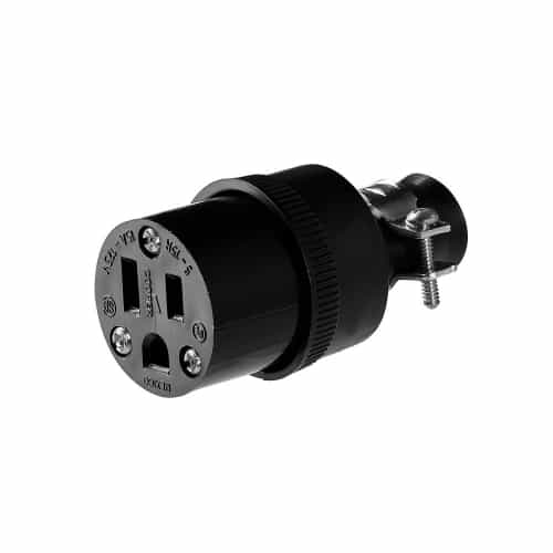 Eaton Wiring 15A Connector Theroplastic Rubber, 2-Pole, 3-Wire, Straight, 125V, BK