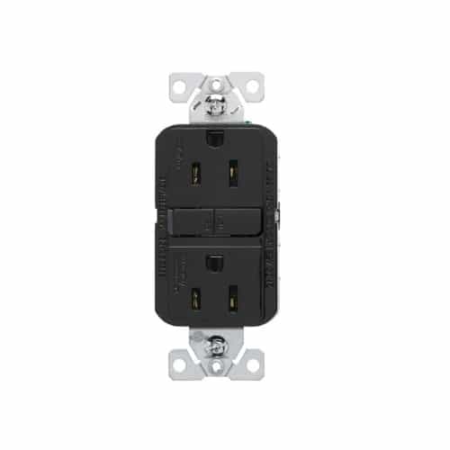 Eaton Wiring 15A Slim GFCI Receptacle Outlet w/ Wallplate, #14-10 AWG, 125V, Black