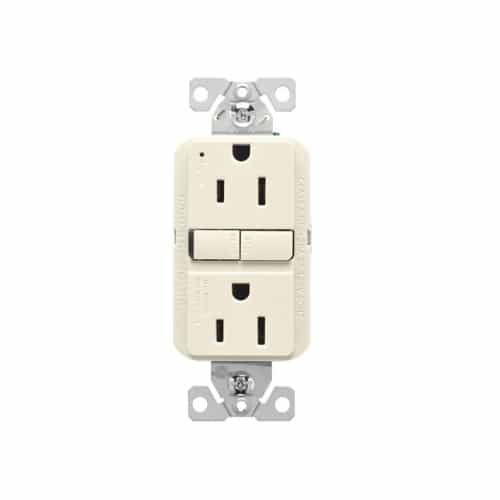 Eaton Wiring 15A Slim GFCI Receptacle Outlet, #14-10 AWG, 125V, Light Almond