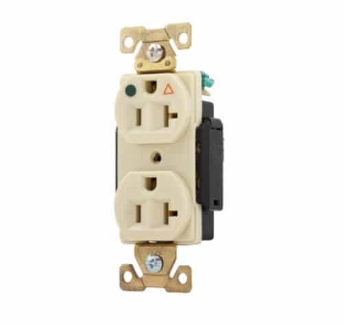 Eaton Wiring 20 Amp Duplex Receptacle, NEMA 5-20R, Isolated Ground, Ivory