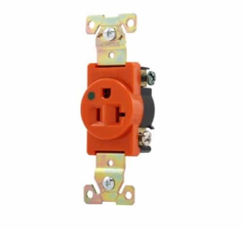 Eaton Wiring 20 Amp Single Receptacle, NEMA 5-20R, Isolated Ground, Orange