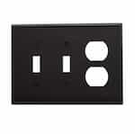 Eaton Wiring 3-Gang Combination Wall Plate, Mid-Size, 2 Toggles & Duplex, Black