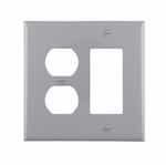 Eaton Wiring 2-Gang Combination Wall Plate, Mid-Size, Duplex & Decora, Gray