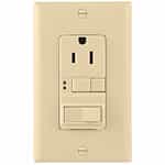 15 Amp Mid-Size GFCI Receptacle Outlet w/Feed-Through Single-Pole Switch, Ivory