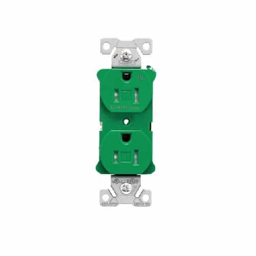 Eaton Wiring 15 Amp Half Controlled Duplex Receptacle, Tamper Resistant, Green