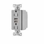3.1 Amp USB Charger w/ Receptacle, Combo, Tamper Resistant, Grey