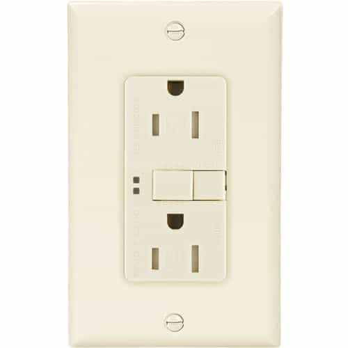 Eaton Wiring 15 Amp Tamper Resistant Duplex GFCI w/ Mid-Size Wallplate, Light Almond