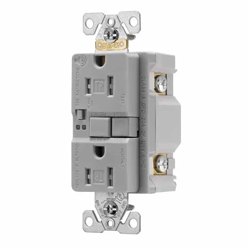 Eaton Wiring 15 Amp Tamper Resistant Duplex GFCI Outlet w/ Audible Alarm, Gray