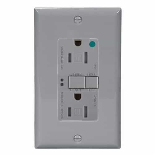 Eaton Wiring 15 Amp Tamper Resistant Hospital Grade GFCI Receptacle Outlet, Gray