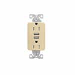 15 Amp Duplex Receptacle w/USB Charger, Tamper Resistant, Ivory