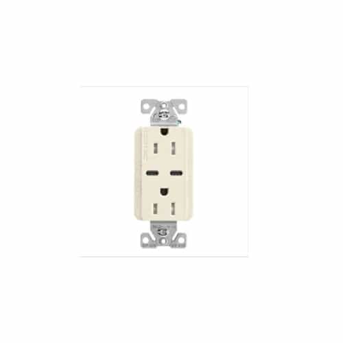 Eaton Wiring 15 Amp Combo USB Type C Charger w/TR Duplex Receptacle, Light Almond