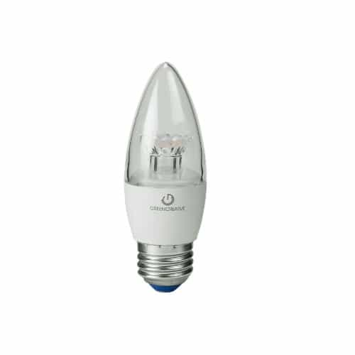 Green Creative 6.5W LED B13 Bulb, Dimmable, E26, 500 lm, 120V, 2700K, Clear