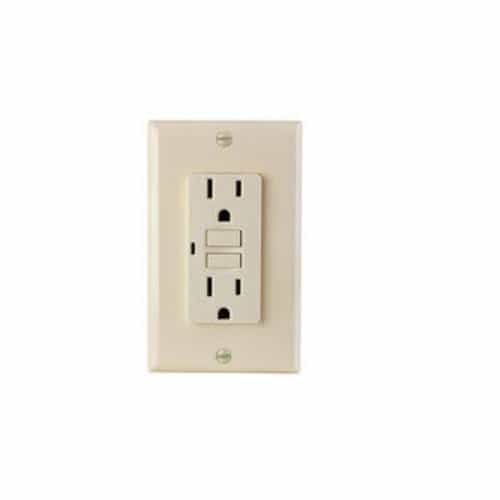 GP 15 Amp Tamper & Weather Resistant GFCI Outlet w/Auto Monitoring, Ivory	