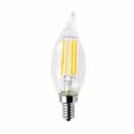 4.5W LED CA10 Flame Tip Chandelier Bulb, Dim, E12, 120V, 3000K, Clear