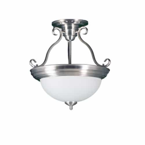 HomEnhancements 60W Semi Flush Mount Fixture, White Glass, Brushed Nickel