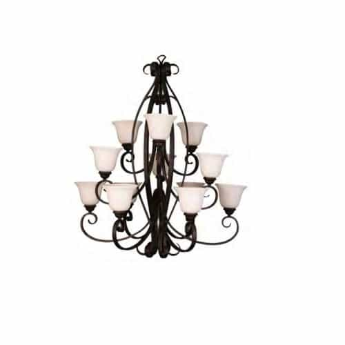 HomEnhancements 60W El Paso Chandelier, 12-Light, White Glass, Oil Rubbed Bronze