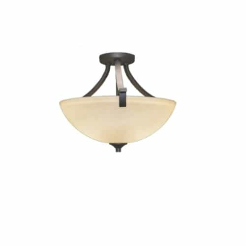 HomEnhancements 60W Victoria Semi Flush, 3-Light, Tea Stain Glass, Oil Rubbed Bronze