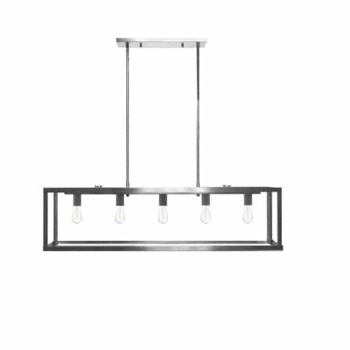 HomEnhancements 60W Island Pendant, Square Cage, 5-Light, Clear Glass, Brushed Nickel