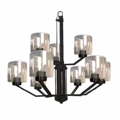 HomEnhancements 60W Paris Chandelier, 9-Light, White Cylinder Glass, Matte Black 