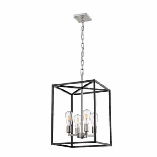 HomEnhancements Rosslyn Entry Cage Pendant, 4-Light Matte Black, Brushed Nickel Accent
