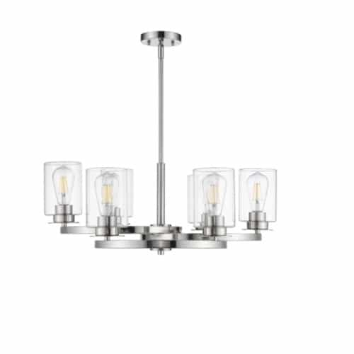 Vivio Jonna Chandelier, 6-Light, Frosted Glass, Polished Nickel