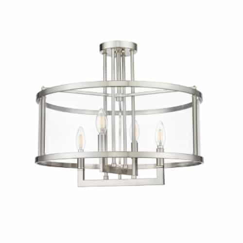 HomEnhancements Open Semi Flush Mount Light w/ Clear Glass, 4-Light, Brushed Nickel