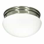 10" 2-Light Flush Mount Light Fixture, Brushed Nickel, White Glass