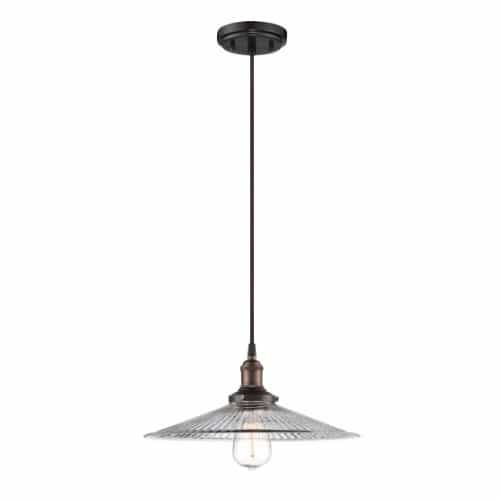 Nuvo 100W Vintage Pendant Light Fixture w/ Ribbed Glass, Rustic Bronze