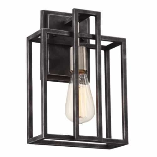 Nuvo 60W Lake Wall Sconce Light, Iron Black, Brushed Nickel Accents Finish