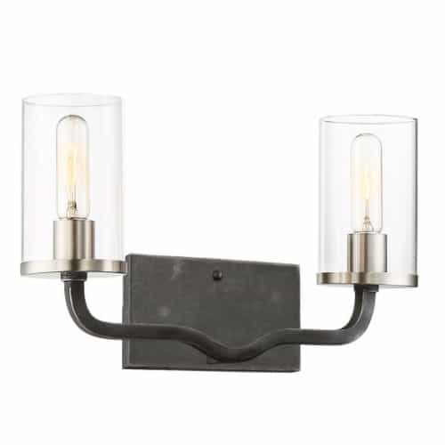 Nuvo Sherwood 2-Light Vanity Light Fixture, Iron Black w/ Brushed Nickel Accents