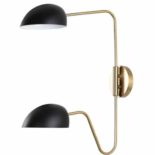 Nuvo 60W Trilby Wall Sconce, 2-Light, 120V, Matte Black /Burnished Brass