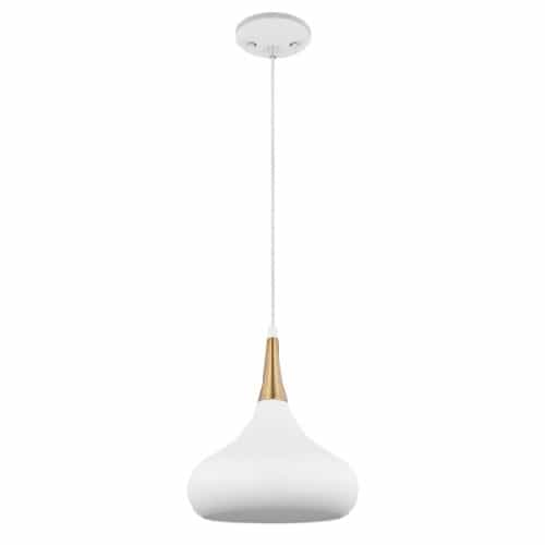 Nuvo 60W Phoenix Pendant, Small, 120V, White/Burnished Brass