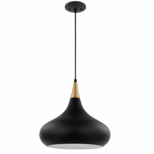 Nuvo 60W Phoenix Pendant, Medium, 120V, Black/Burnished Brass