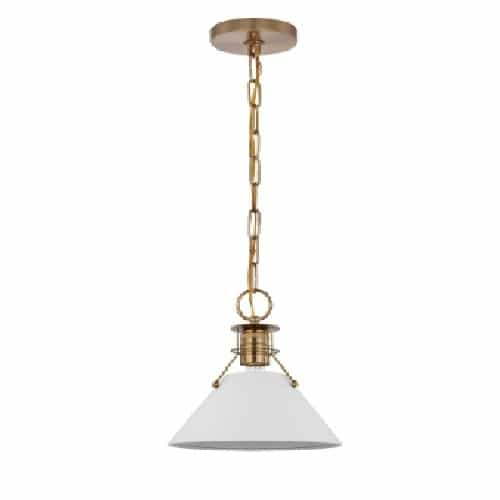 Nuvo 60W Phoenix Pendant, Small, 120V, White/Burnished Brass