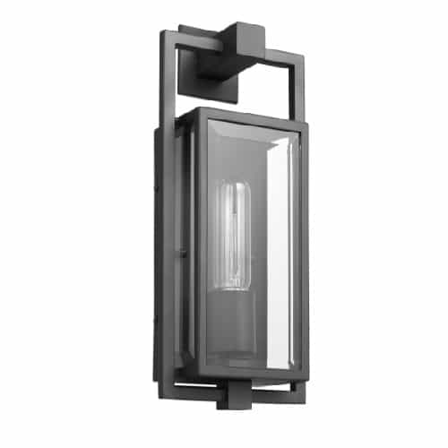Nuvo 60W Exhibit Wall Lantern, Small, 120V, Black/Clear Beveled Glass