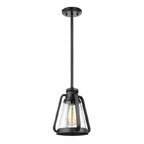 Nuvo 60W Everett Mini Pendant, 120V, Black/Clear Glass