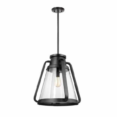 Nuvo 18-in 60W Everett Pendant, 120V, Black/Clear Glass