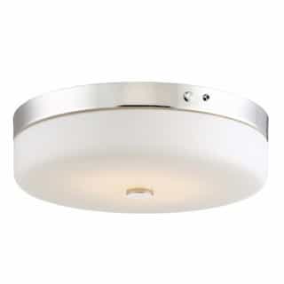 LED Flush Mount Emergency EMR Light Fixture, Polished Nickel, White Glass